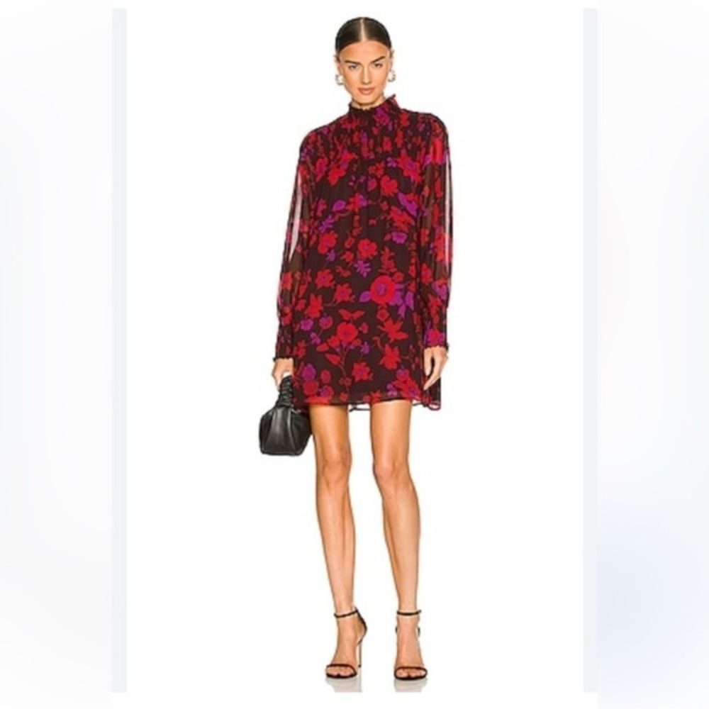 Sanctuary Sparks Fly Red Floral Smocked Mini Dress Size Small Sheer Sleeves
